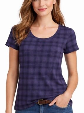 Banana Republic Purple & Black Plaid Top – Size M | Scoop Neck | Capsule Staple